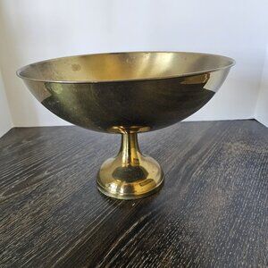 Vintage Brass Pedestal Compote Bowl 10" Wide Mid Century Tazza MCM Centerpiece